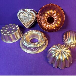 Vintage Lot of 6 Copper Tone‎ & Aluminum Jello/Cake Molds HOLIDAYS!!